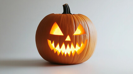 Glowing jack-o'-lantern with a scary carved face