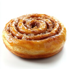 Fototapeta premium A single cinnamon roll with frosting isolated on white background. 