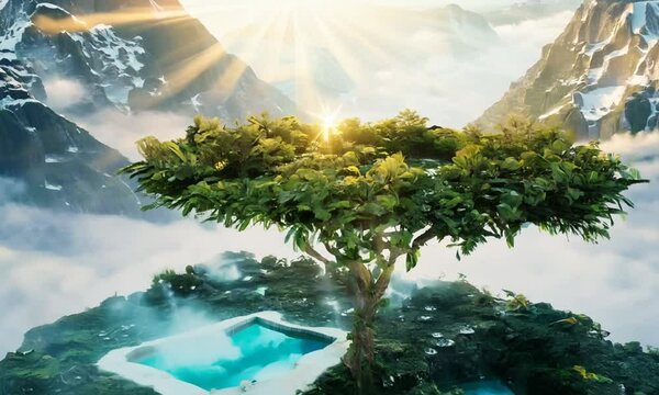 Skyfall Oasis Suspended Between Two Mountains