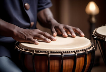 Traditional Musician Playing Hand Drum With Decorative Attire