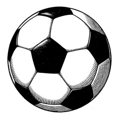 Soccer Ball in Highly Detailed Black and White Outline Line Art Drawing with Classic Design