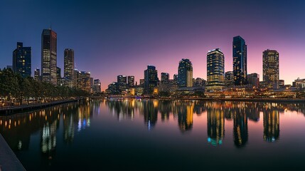Fototapeta premium City street at night, illuminated by streetlights and car headlights. 