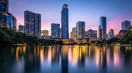 Naklejka premium City street at night, illuminated by streetlights and car headlights. 