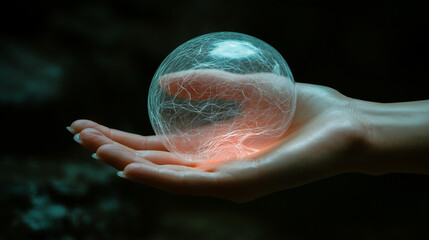 The ethereal glow of a sphere, held in a hand, whispers secrets of the unknown.