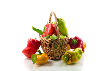 ripe red and yellow sweet peppers.