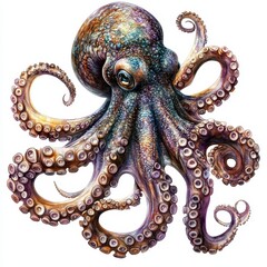 Fototapeta premium Vibrant illustration of a colorful octopus displaying its intricate tentacles and detailed skin textures.