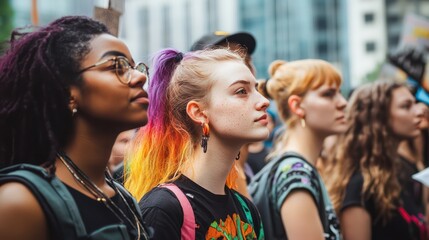 Obraz premium Non-binary activists leading protests and campaigns for gender inclusivity and recognition in society.