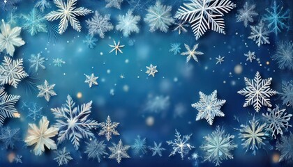 winter theme greeting card background snowflakes on blue background