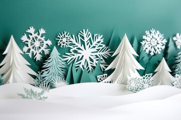 Papercraft Winter Wonderland with Snowflakes and Trees