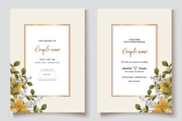 Fototapeta premium WEDDING INVITATION FRAME WITH FLOWER DECORATIONS WITH FRESH LEAVES 