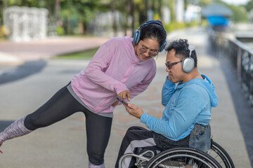 Couple Choosing Playlist, Listening to Music with Headphones