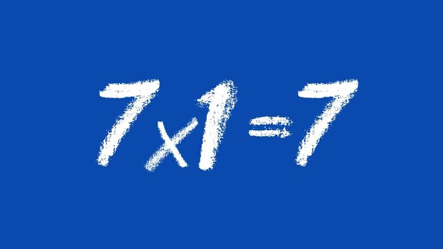 Number 7 Multiplication Table, Handwritten Animation, Blue  Background