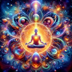Fototapeta premium figure of a meditating man on a futuristic abstract background