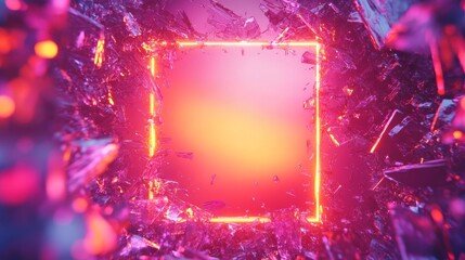 Pink and Yellow Abstract Background with Glowing Neon Frame