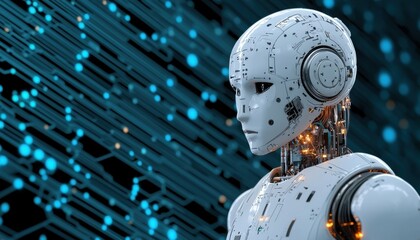Futuristic AI Robot with Circuitry Background Technology Concept