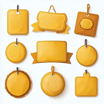 Set of nine blank wooden tags with rope, ideal for branding.