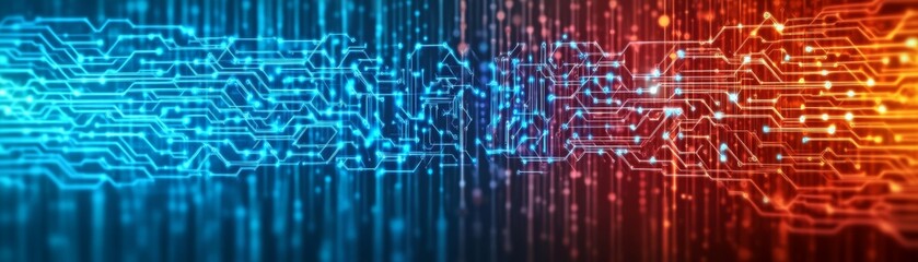 Fototapeta premium Abstract digital circuit pattern background in blue and orange tones.
