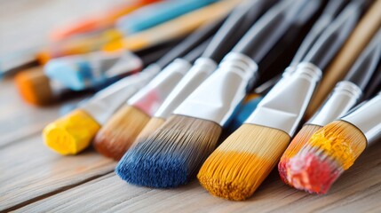 Fototapeta premium Variety of Paint Brushes Close-Up Detail