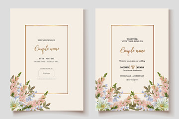 WEDDING INVITATION FRAME WITH FLOWER DECORATIONS WITH FRESH LEAVES 