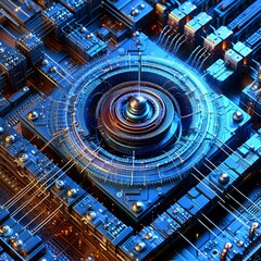 Fototapeta premium high tech chip, futuristic technology background texture with complex shapes