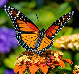 Fototapeta premium Butterfly and flowers, AI generated