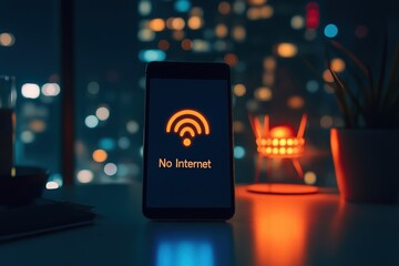Smartphone displaying no internet connection message