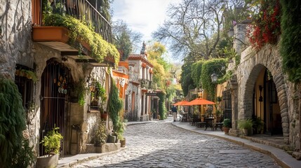 Obraz premium Charming Historic District with Cobblestone Streets and Cafes