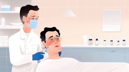 Obraz premium Dentist in clinic preparing patient for dental procedure with tools and mask. healthcare setting, patient care, and medical treatment.