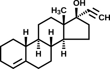 Lynestrenol structural formula, vector illustration 