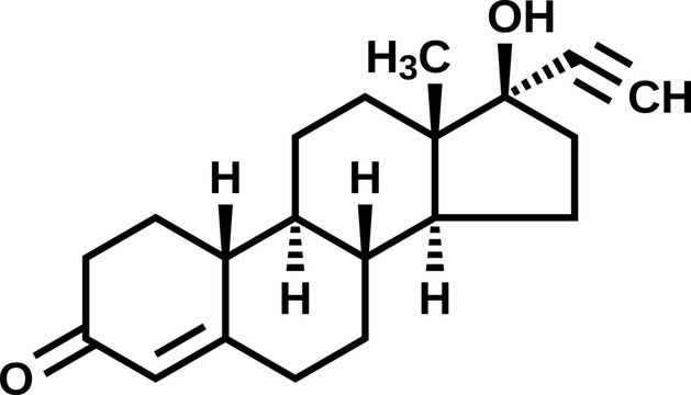 Norethisterone structural formula, vector illustration