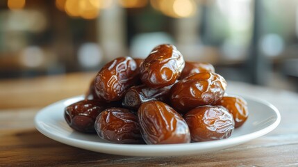 Close-up of Dates on White Plate