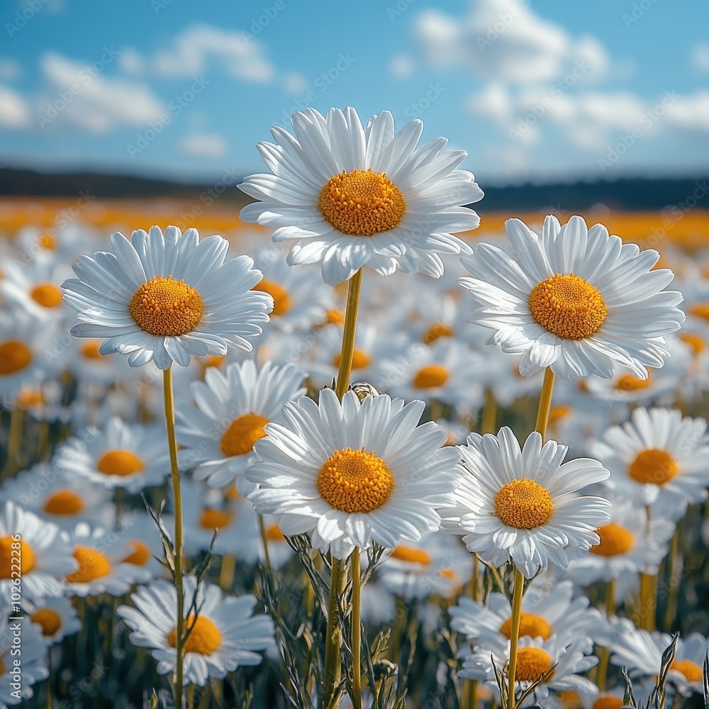 Wall mural white daisies and blue sky, wallpaper, background