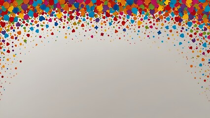 abstract background, Bright confetti border in assorted shapes and sizes, arranged symmetrically along the top and bottom edges of a white background, perfect for an invitation template.