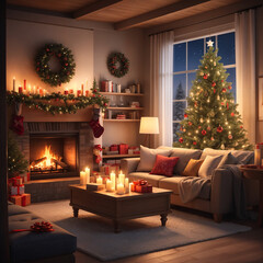 Fototapeta premium christmas tree with fireplace