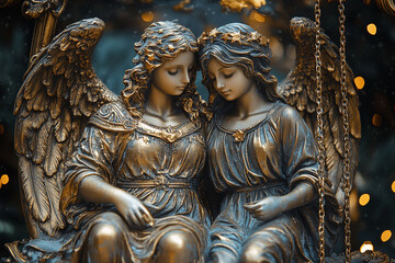Fototapeta premium The zodiac sign is Gemini. Two girls. Two angels.