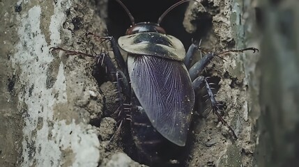 Damp Basement Dweller: A cockroach navigating a dimly lit basement, its antennae constantly in motion. 