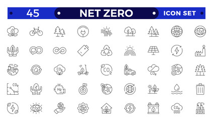 Net zero nature Outline icon natural environment Carbon neutral and net zero concept greenhouse gas emissions Green energy, CO2 neutral, gas emissions, climate, ecology, collection.