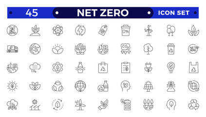 Net zero nature Outline icon natural environment Carbon neutral and net zero concept greenhouse gas emissions Green energy, CO2 neutral, gas emissions, climate, ecology, collection.