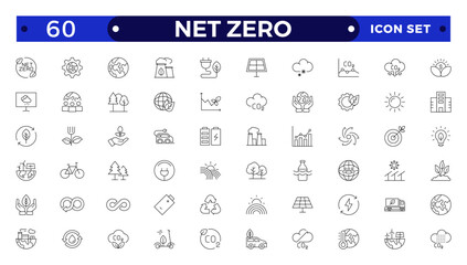 Net zero nature Outline icon natural environment Carbon neutral and net zero concept greenhouse gas emissions Green energy, CO2 neutral, gas emissions, climate, ecology, collection.