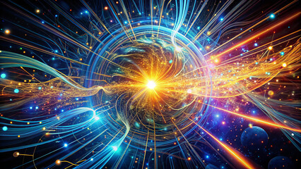 vibrant and electrifying 3D depiction of artificial intelligence in action, showcasing swirling energy and dynamic light patterns that evoke sense of wonder and innovation