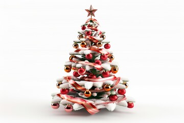 Festive snowy christmas tree with ornaments