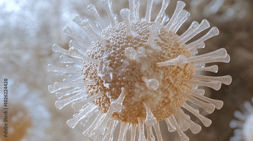 Aufkleber a detailed 3d render of a single virus particle, with intricate surface structures