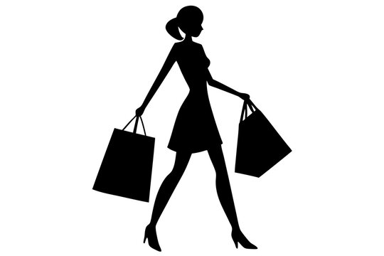 black silhouette woman shopping with bags clip art preview