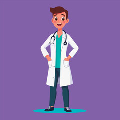 Cute cartoon full body vector doctor. 
