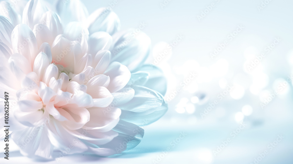 Wall mural A soft white flower with gentle petals rests gracefully against an ethereal background, capturing a sense of serenity and natural beauty in a minimalist composition