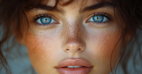 A dark-haired woman with freckles.