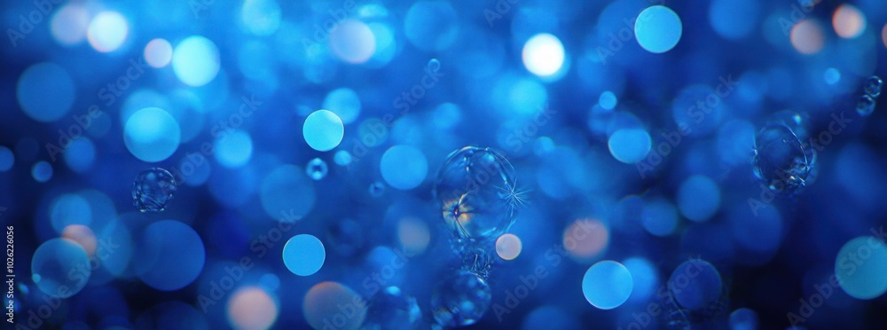 Poster abstract blue bokeh background with out of focus sparkling lights.