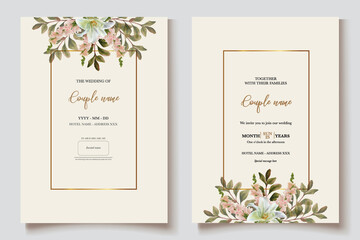 WEDDING INVITATION FRAME WITH FLOWER DECORATIONS WITH FRESH LEAVES 