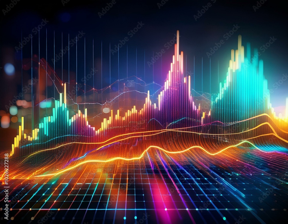 Canvas Prints colorful digital stock market graph displaying fluctuations in data trends during evening hours