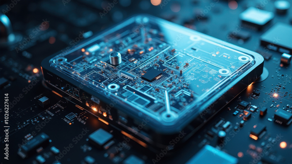 Poster digital microchip design in high-tech circuit board